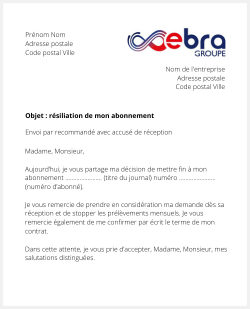 Lettre pour résiier Ebra