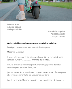 la lettre pour resilier une assurance mobilites urbaines