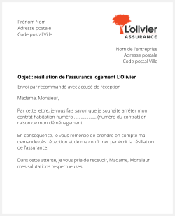 lettre pour resilier une assurance logement lolivier