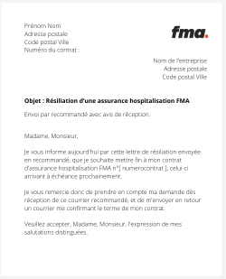 la resiliation d'une assurance hospitalisation FMA