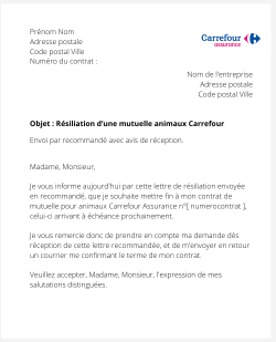 La résiliation d'une mutuelle animaux Carrefour Assurance