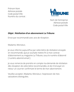 La résiliation d'un abonnement La Tribune