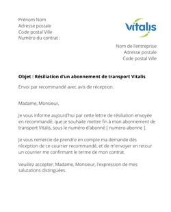 Se désabonner du réseau de transport Vitalis