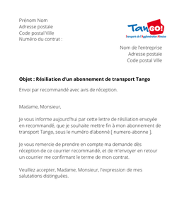 La résiliation d'un titre de transport Tango