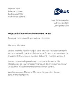 La résiliation d'un titre de transport DK'Bus