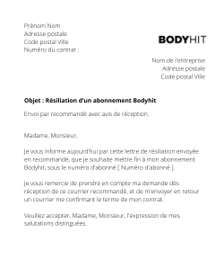 La résiliation d'un abonnement Bodyhit