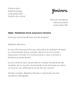 La résiliation d'un contrat Yonivers