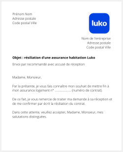 lettre de resiliation dune assurance logement luko