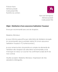 lettre pour resilier une assurance habitation youassur