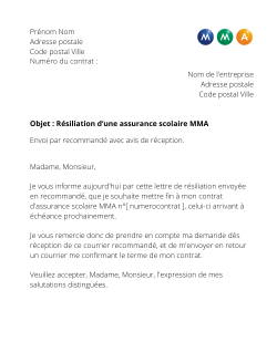 resilier une assurance scolaire mma