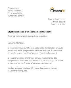 Résilier un abonnement Chronofit