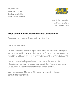 La résiliation d'un abonnement de sport Central Form