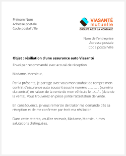 lettre resiliation contrat auto viasante