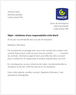 lettre resiliation responsabilite civile macif