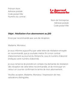 la lettre pour resilier un abonnement au jdd