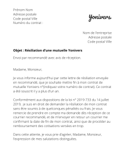 la lettre pour resilier une mutuelle yonivers