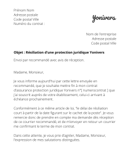 la lettre pour resilier une protection juridique yonivers