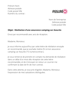 la lettre pour resilier une assurance camping car assureo