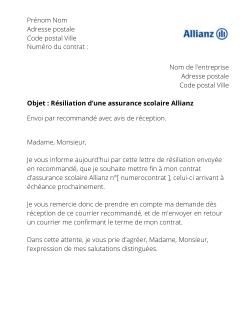 la lettre pour resilier une assurance scolaire allianz