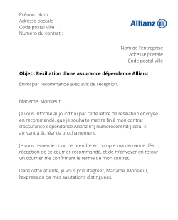 la lettre pour resilier une assurance dependance allianz