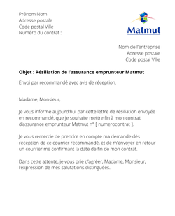 la lettre pour resilier une assurance emprunteur matmut