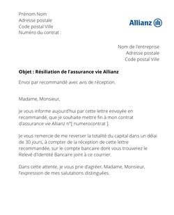 la lettre pour resilier une assurance vie allianz