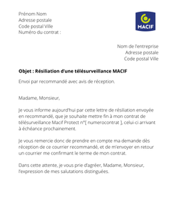 la lettre pour resilier une telesurveillance macif protect