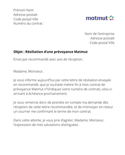 la lettre pour resilier une prevoyance matmut