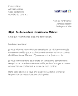 la lettre pour resilier une teleassistance matmut