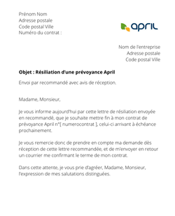 la lettre pour resilier une prevoyance april