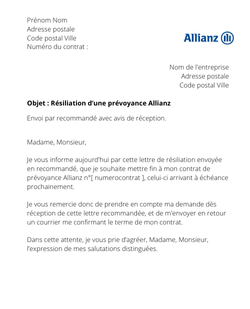 la lettre pour resilier une prevoyance allianz