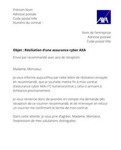 la lettre pour resilier une assurance cyber axa