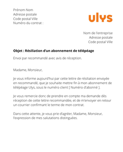 la lettre pour resilier un abonnement de telepeage ulys