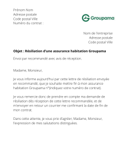 la lettre de resiliation pour une assurance logement groupama